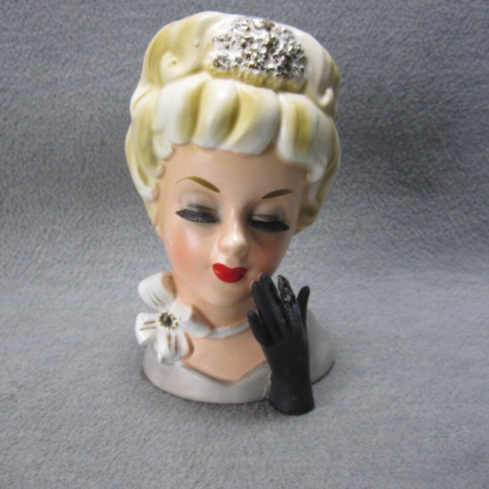 Vintage Enesco Lady Head Vase 6.5in Ceramic MCM Planter TLC Finger
